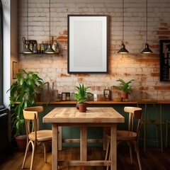 Cafe with customizable blank frame, generative ai