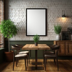 Cafe with customizable blank frame, generative ai
