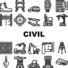 civil engineer construction icons set vector. industry building, worker business, safety technology, engineering professional civil engineer construction black contour illustrations