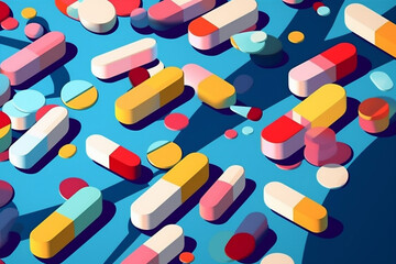 pharmaceutical pill tablet pharmacy illustration medicine medication medical drug capsule. Generative AI.