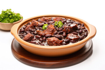 feijoada in pot isolated on white background, traditional brazilian food