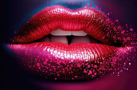Red Lips Fashion Close Up Backdrop Generative AI