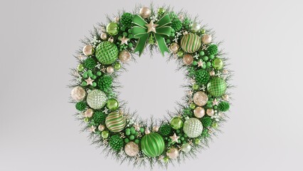 Luxury christmas wreath 3d rendering illustration for christmas festival with christmas tree,santa claus,gift boxes, ribbon,ball,snow,product, promotion sale, presentation pedestal 3d render © Siam Vector