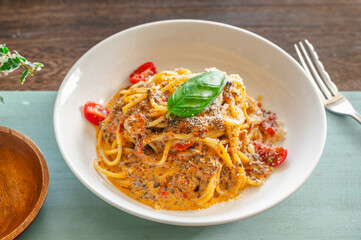 マッシュルームのトマトクリームパスタ