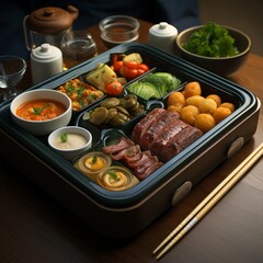 a bento box with 10 compartments. IMAGE AI