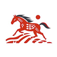 logo of a horse running  red striped. imafe ai