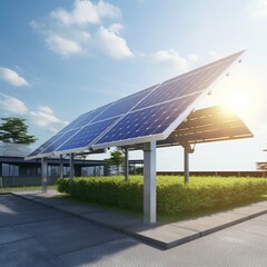 a public outdoor open car park with solar panel .image ai