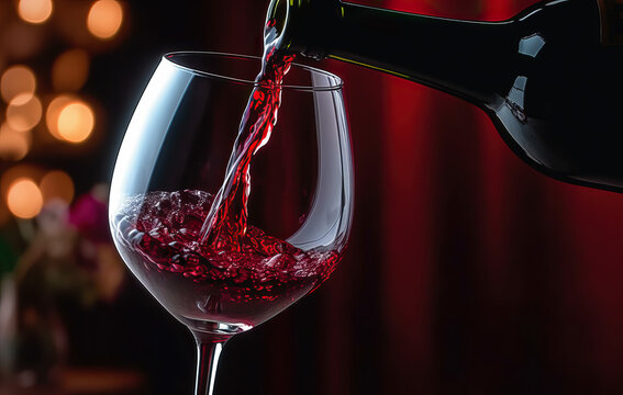 red wine pouring into glass created with Generative AI technology