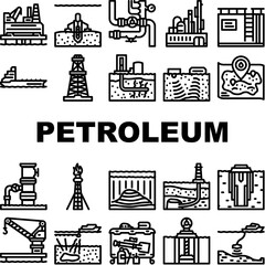Fototapeta na wymiar oil industry petroleum energy gas icons set vector. fuel power, industrial technology, construction engineering, engineer factory, plant oil industry petroleum energy gas black contour illustrations