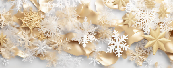 white gold snowflake background winter holiday abstract christmas season snow decoration. Generative AI.