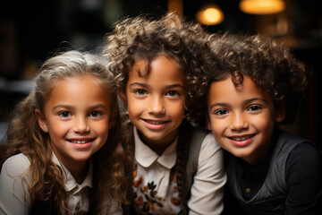 Fototapeta premium Group photo of classmates with big smiles, School, Back to School Generative AI