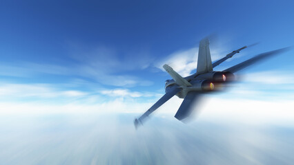 Fighter jet moving fast with fast motion movement bluring. 3D illustration. - obrazy, fototapety, plakaty