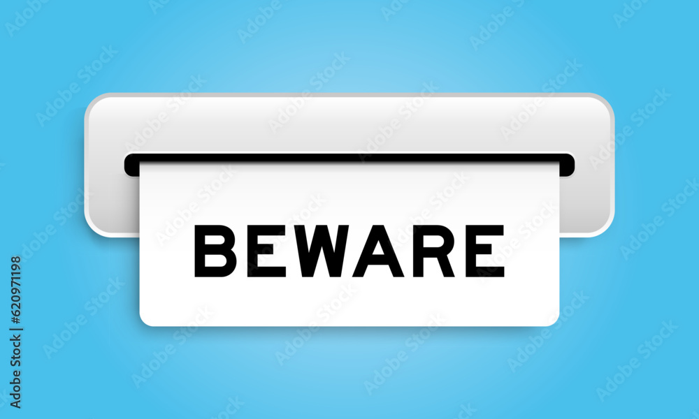 Canvas Prints White coupon banner with word beware from machine on blue color background