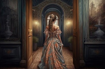 Obraz premium Stylish Evening Gown Estate Backside Generative AI