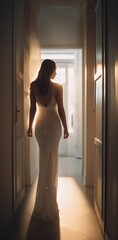 Vertical Beautiful Female Wearing Dress Estate Long Cut Generative AI