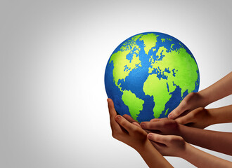 Global community working together as a summit of international cooperation and common economic and environmental aid goals as a symbol of solidarity 