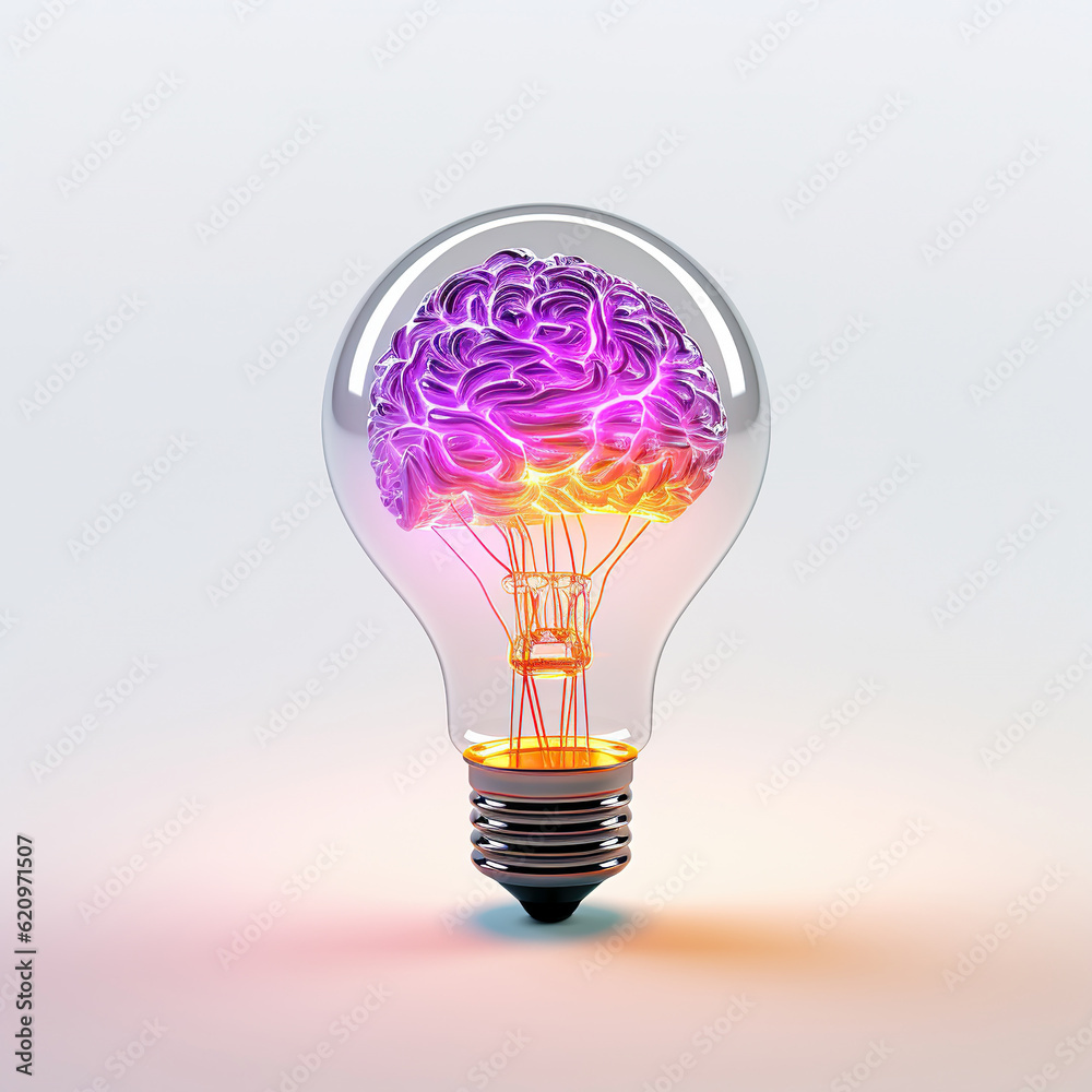 Wall mural 3d rendering a light bulb with a brain for a filament