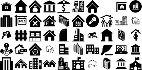 Massive Set Of Estate Icons Set Flat Simple Web Icon Luxury Home, Icon, Finance, Contractor Doodle Isolated On White Background