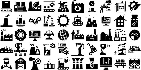 Mega Collection Of Factory Icons Set Black Modern Elements Tool, Symbol, Manufacturing, Icon Clip Art For Apps And Websites - obrazy, fototapety, plakaty