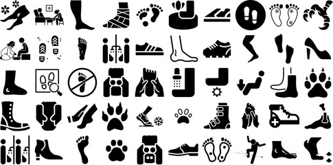 Big Collection Of Foot Icons Pack Linear Simple Silhouettes Spine, Measurement, Foot, Icon Glyphs Vector Illustration - obrazy, fototapety, plakaty