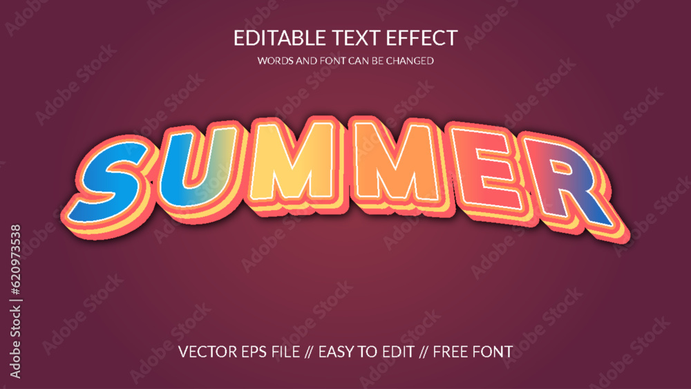 Wall mural summer 3d vector eps editable text effect template design