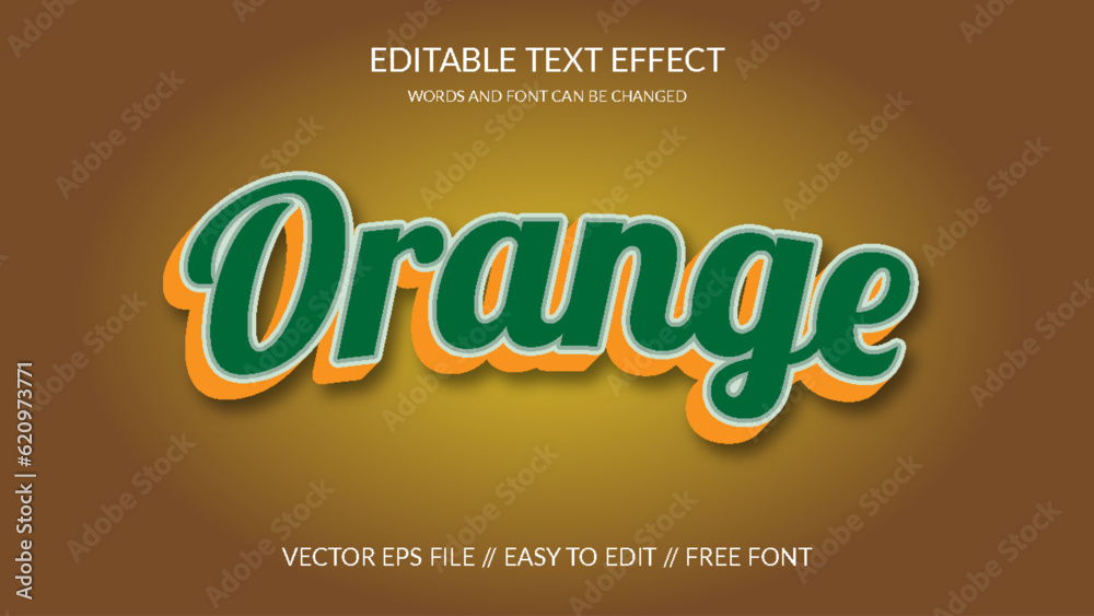 Wall mural orange 3d vector eps editable text effect template design