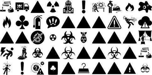 Huge Collection Of Hazard Icons Set Hand-Drawn Linear Concept Pictograms Police, Murder, Algorithm, Poison Buttons For Apps And Websites - obrazy, fototapety, plakaty