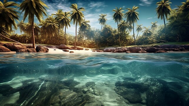 Tropical island with palm trees and sand © Riccardo