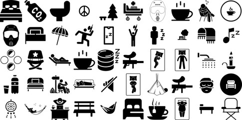 Massive Set Of Rest Icons Pack Hand-Drawn Linear Vector Web Icon Hours, Alcohol, Drinking, Rest Glyphs Isolated On Transparent Background