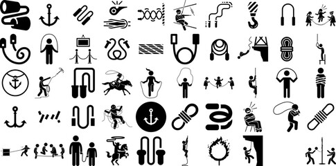 Massive Collection Of Rope Icons Collection Linear Simple Pictogram Ribbon, Thread, Symbol, Circle Clip Art For Computer And Mobile