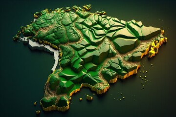 Map of Brazil in high relief, Generative AI