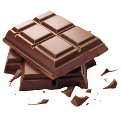 brown chocolate bricks with crumbs on isolated transparent background