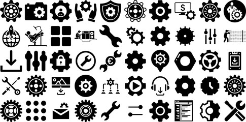 Huge Collection Of Setup Icons Pack Hand-Drawn Isolated Vector Silhouettes Community, Success, Background, Tool Silhouette For Apps And Websites