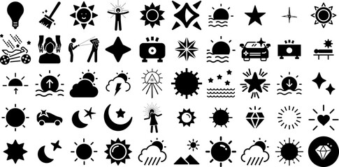 Huge Set Of Shine Icons Bundle Hand-Drawn Linear Design Pictograms Icon, Sparkle, Symbol, Blink Signs Vector Illustration