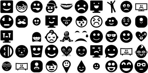Mega Set Of Smiley Icons Set Flat Concept Symbols Fun, Icon, Chat, Symbol Symbols Isolated On White Background - obrazy, fototapety, plakaty