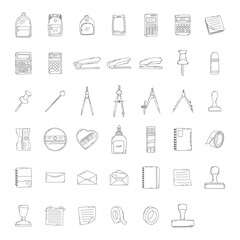 Set of style stationary doodles line art
