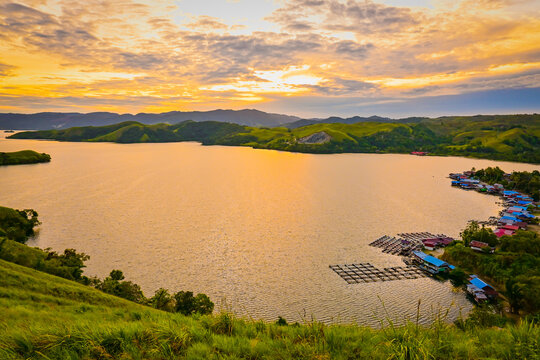 sunset on the sentani lake, jayapura, papua, indonesia