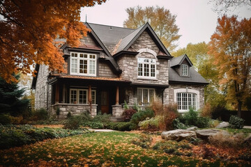 Fototapeta na wymiar Beautiful Canadian home in the suburbs of a Canadian city. Generative AI