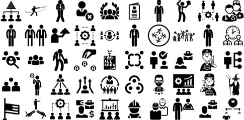 Massive Set Of Staff Icons Bundle Hand-Drawn Isolated Modern Silhouette Icon, Magnifying Glass, Enterprise, Team Clip Art Vector Illustration - obrazy, fototapety, plakaty