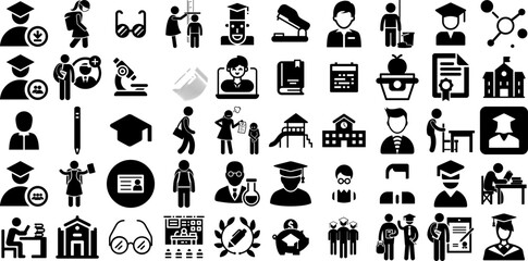 Massive Set Of Student Icons Pack Hand-Drawn Isolated Concept Symbols Distance, Learner, Icon, Student Elements Isolated On White