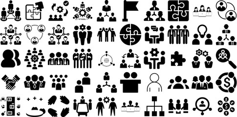 Huge Set Of Teamwork Icons Pack Linear Drawing Pictograms People, Person, Spirit, Set Symbols Isolated On Transparent Background