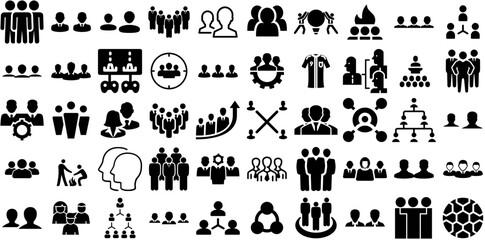 Big Set Of Team Icons Bundle Flat Design Pictograms Team, Together, Employer, Icon Glyphs Isolated On Transparent Background
