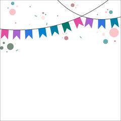 Colorful Party Flags With Confetti And Ribbons Falling on transparent background. Celebration Event and Happy Birthday. Multicolored. Vector.