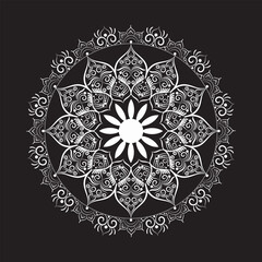 Black and white mandala vector design with circular decorative element.