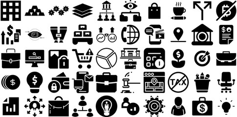 Big Collection Of Business Icons Bundle Solid Vector Symbol Court, Pictogram, Infographic, Modern Graphic Isolated On White