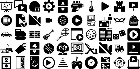 Mega Set Of Play Icons Set Hand-Drawn Linear Concept Symbols Initiate, Icon, Apple, Symbol Pictograms Isolated On White - obrazy, fototapety, plakaty