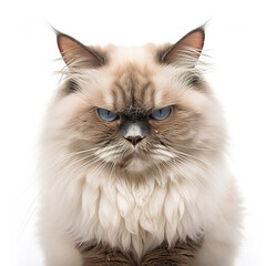 portrait of a cat look angry isolated on white