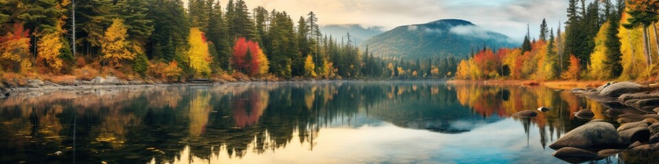 Fototapeta premium Beautiful autumn landscape. Colorful seasonal autumn background, wallpaper. Generative AI