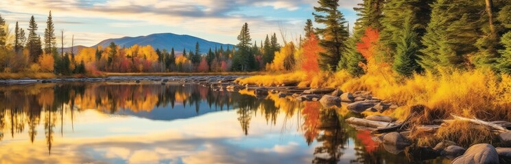 Obraz premium Beautiful autumn landscape. Colorful seasonal autumn background, wallpaper. Generative AI
