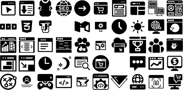 Mega Collection Of Website Icons Bundle Linear Cartoon Signs Line, Set, App, Browser Symbols For Computer And Mobile